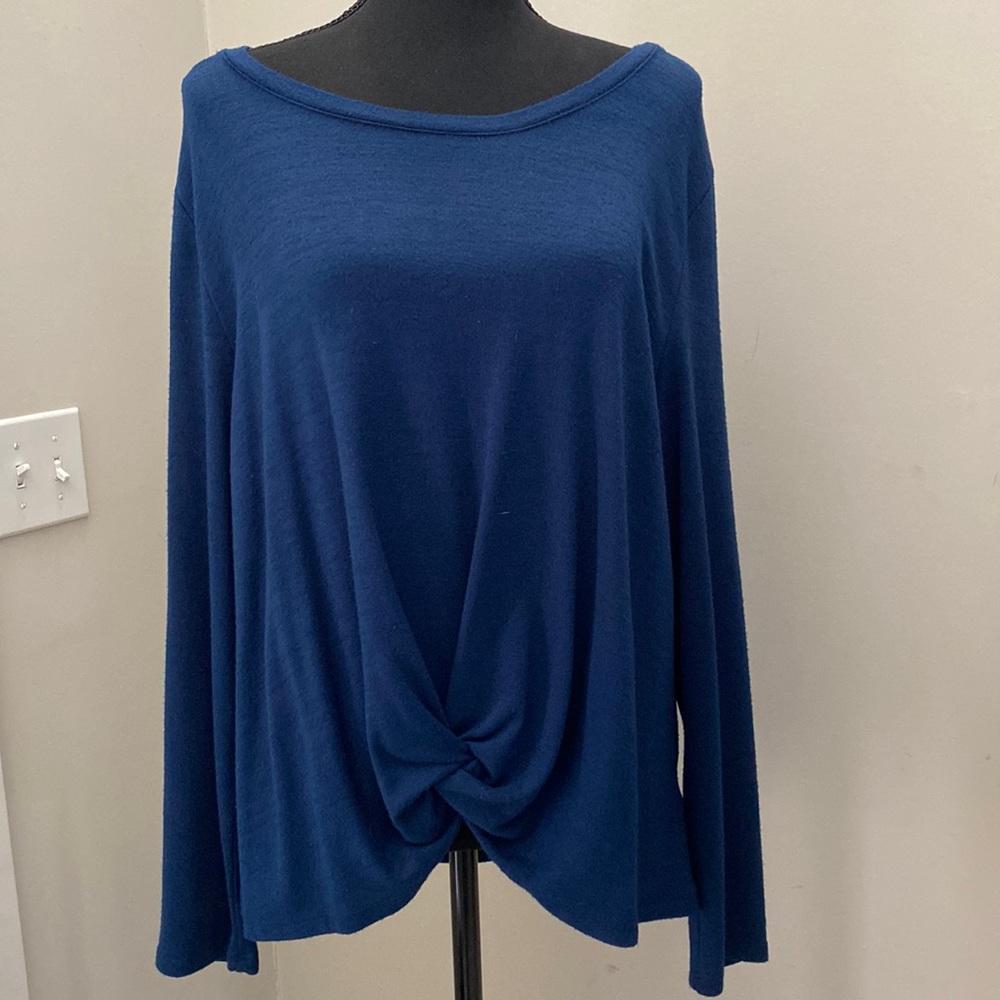 Style Co Womens Mountain Indigo Blue Twist Front Asymmetric Long Sleeve Top L